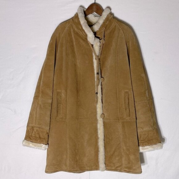 Gallery Leather Tan Suede Long Coat With Faux Sherpa Lining L - Picture 15 of 15